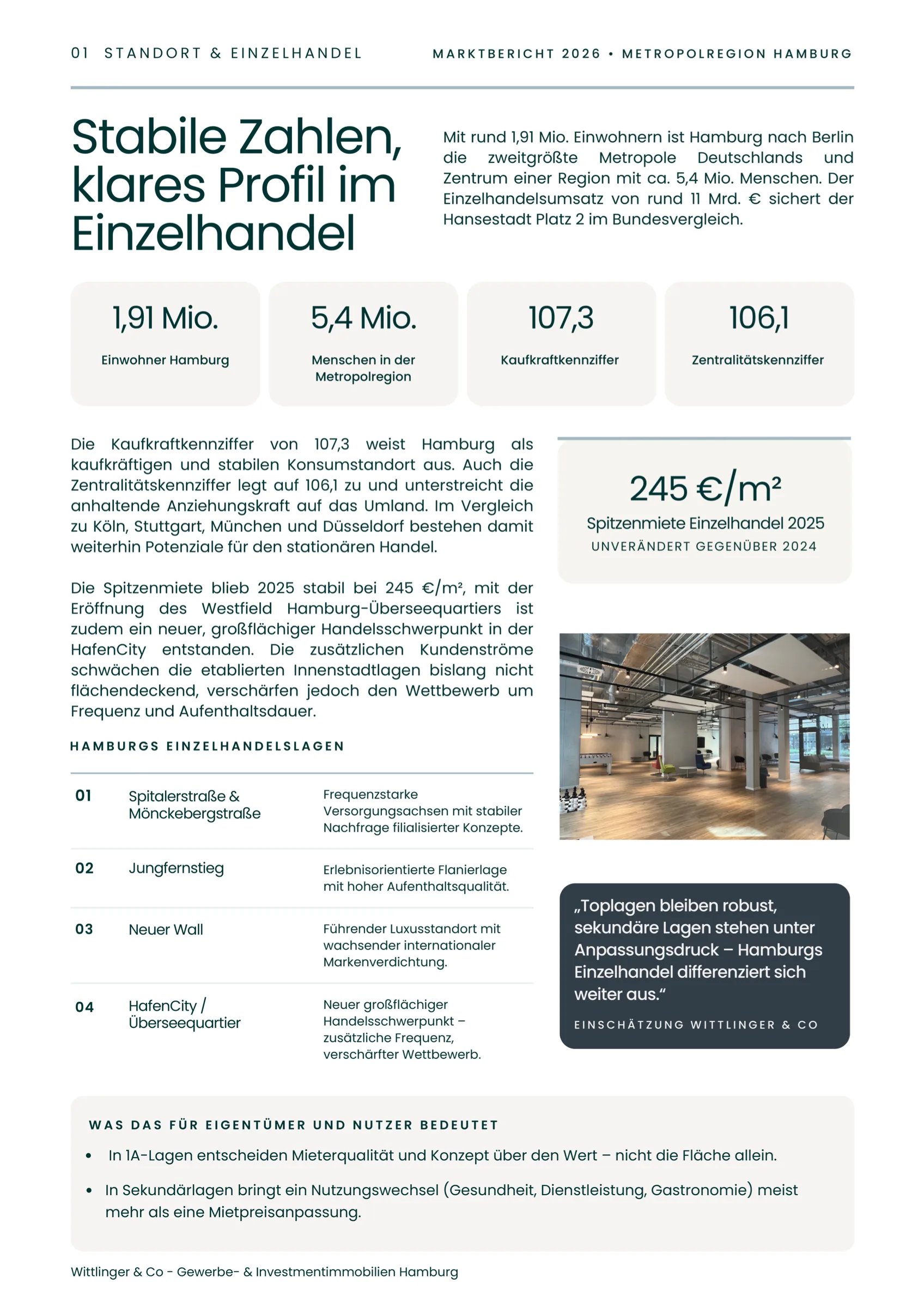 Seite 2 von 4 – Standort und Einzelhandel: Einwohner, Kaufkraftkennziffer, Spitzenmiete und Hamburgs Einzelhandelslagen von der Mönckebergstraße bis zur HafenCity